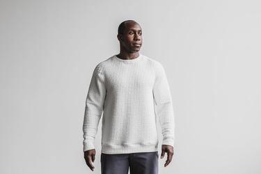 Nobull Quilted Crew Men's Pullover White | Australia (FX9508)